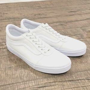 Vans Men Size 10.5 Sneakers White Canvas/Leather Shoes NEW